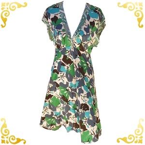 Hale Bob Floral V-neck Dress L